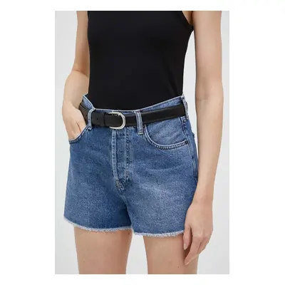 Bavlněné riflové kraťasy Sisley hladké, high waist