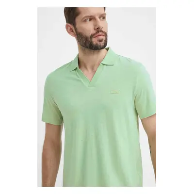 Polo tričko s lněnou směsí Calvin Klein zelená barva, K10K112959