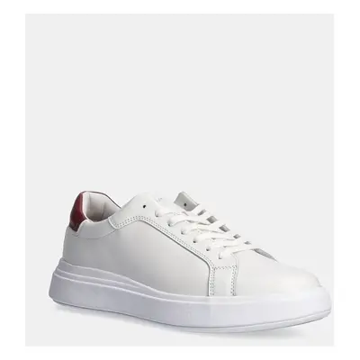 Kožené sneakers boty Calvin Klein LOW TOP LACE UP LTH bílá barva, HM0HM01016