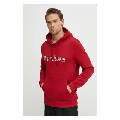 Bavlněná mikina Pepe Jeans SOMERS HOODIE pánská, červená barva, s kapucí, s potiskem, PM582728