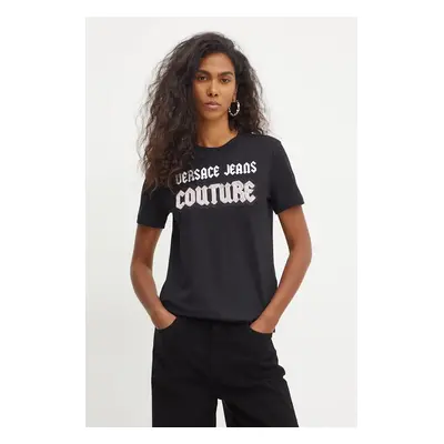 Bavlněné tričko Versace Jeans Couture černá barva, 77HAHC02 CJ01C