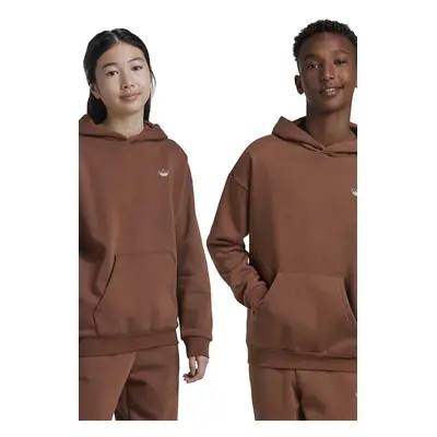 Dětská mikina adidas Originals HOODIE hnědá barva, s kapucí, s potiskem, IY9553