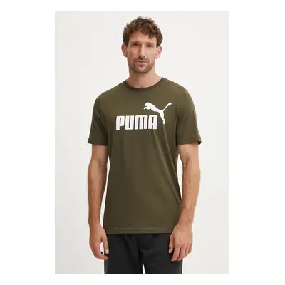 Bavlněné tričko Puma hnědá barva, s potiskem