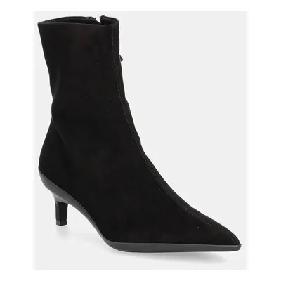 Semišové boty Calvin Klein HEEL ANKLE BOOT 50 SUE dámské, černá barva, na podpatku, HW0HW02233