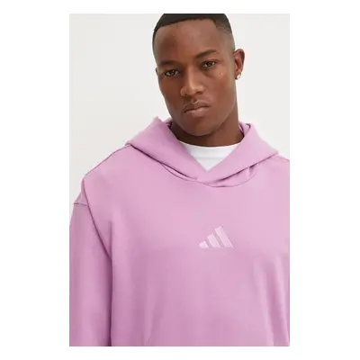 Bavlněná mikina adidas All SZN pánská, fialová barva, s kapucí, hladká, IY4160