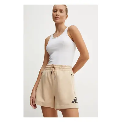 Kraťasy adidas ZNE dámské, béžová barva, s potiskem, high waist, JD9584