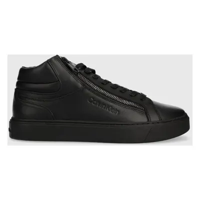 Kožené sneakers boty Calvin Klein HIGH TOP LACE UP W/ZIP RUBB černá barva, HM0HM01269