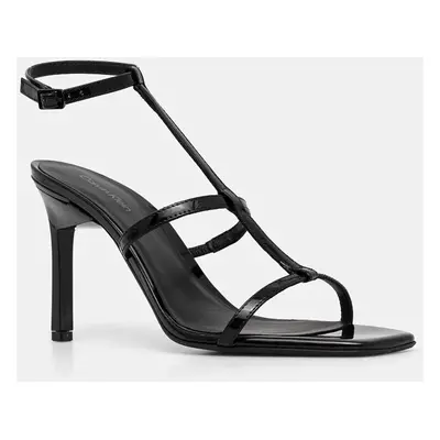 Kožené sandály Calvin Klein HEEL GLADI SANDAL 90 PAT černá barva, HW0HW02312