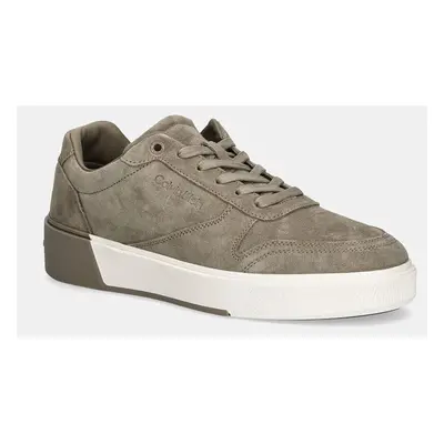 Semišové sneakers boty Calvin Klein LOW TOP LACE UP BSKT SUE zelená barva, HM0HM01591