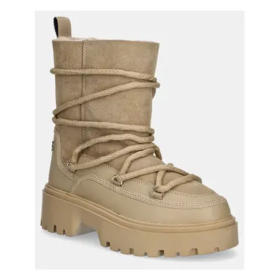 Sněhule Tommy Hilfiger REAL SHEARLING LACE-UP SNOWBOOT béžová barva, FW0FW08085