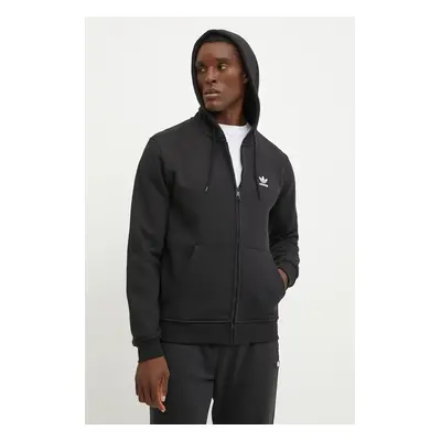 Mikina adidas Originals pánská, černá barva, s kapucí, hladká, IW5791