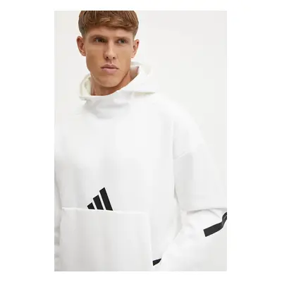 Mikina adidas ZNE pánská, béžová barva, s kapucí, s potiskem, JF2454