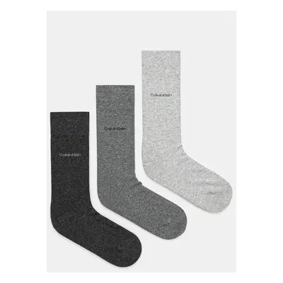 Ponožky Calvin Klein 3-pack pánské, šedá barva, 701226014