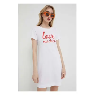 Bavlněné šaty Love Moschino bílá barva, mini