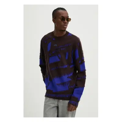 Vlněný svetr A-COLD-WALL* Frontage Knit Crewneck pánský, modrá barva, ACWMK169