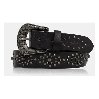 Kožený pásek Pepe Jeans KENDALL BELT dámský, černá barva, PL020854