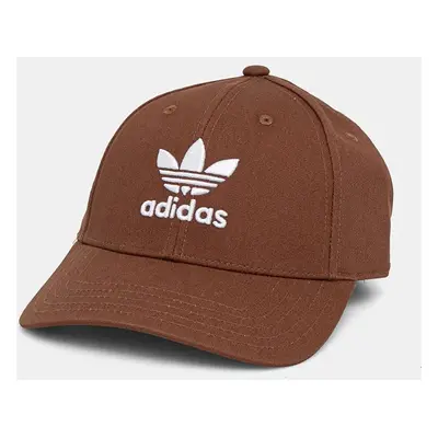 Bavlněná baseballová čepice adidas Originals hnědá barva, s aplikací, IX7572