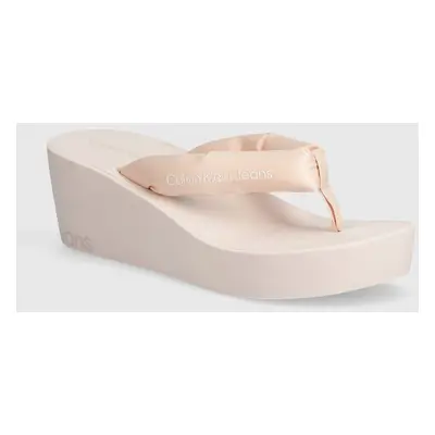 Žabky Calvin Klein Jeans BEACH WEDGE SANDAL PADDED NY dámské, oranžová barva, na klínku, YW0YW01