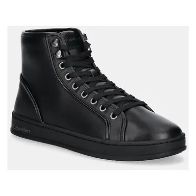 Kožené sneakers boty Calvin Klein HIGH TOP LACE UP PIPING černá barva, HM0HM01589