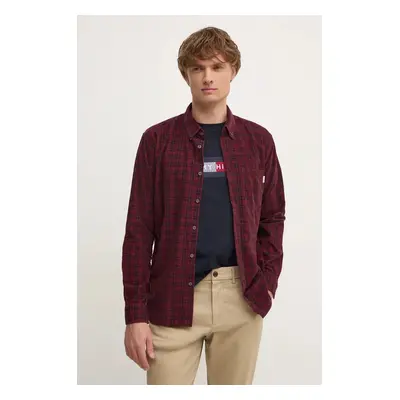 Velurová košile Pepe Jeans MAREL vínová barva, regular, s límečkem button-down, PM308725