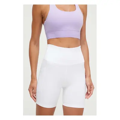 Kraťasy Dkny dámské, bílá barva, hladké, high waist, DP2S5088