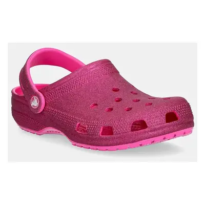 Pantofle Crocs Classic Glitter Clog dámské, růžová barva, 205942