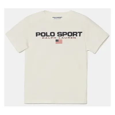 Dětské bavlněné tričko Polo Ralph Lauren bílá barva, s potiskem, 323837629006