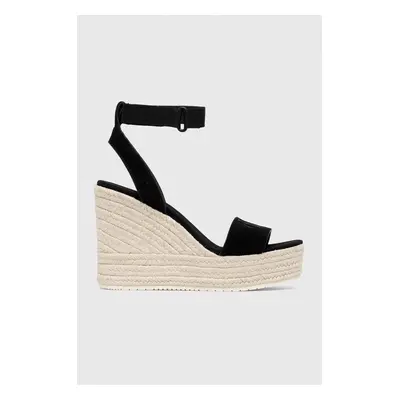 Semišové sandály Calvin Klein Jeans WEDGE SANDAL SU CON MG BTW dámské, černá barva, na platformě