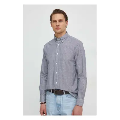 Bavlněná košile Tommy Hilfiger černá barva, regular, s límečkem button-down, MW0MW33776