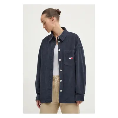 Manšestrová košile Tommy Jeans tmavomodrá barva, relaxed, s klasickým límcem, DW0DW18619