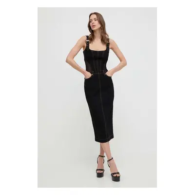 Džínové šaty Versace Jeans Couture černá barva, midi, 76HAO953 DW060L54