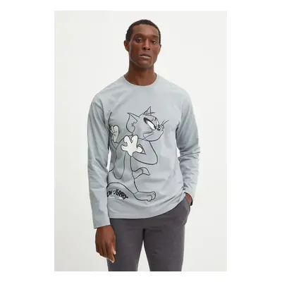 Pyžamové tričko s dlouhým rukávem United Colors of Benetton x TOM&JERRY šedá barva, s potiskem, 