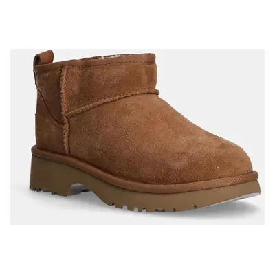 Dětské semišové sněhule UGG KIDS CLASSIC ULTRA MINI NEW HEIGHTS hnědá barva, 1157732K