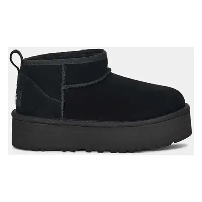 Dětské semišové sněhule UGG CLASSIC ULTRA MINI PLATFORM černá barva