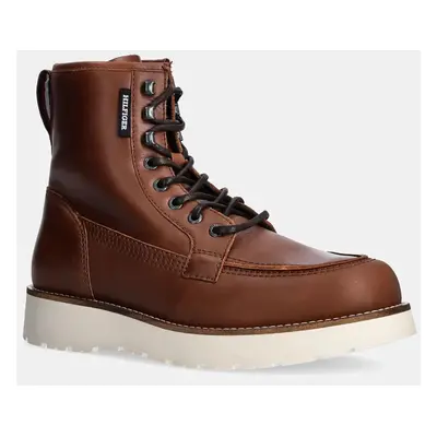 Kožené boty Tommy Hilfiger TH AMERICAN PREM CHECK LTH BOOT pánské, hnědá barva, FM0FM05194