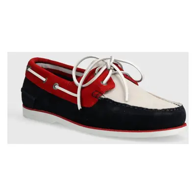 Semišové mokasíny Tommy Hilfiger TH BOAT SHOE CORE C BLOCK SUEDE pánské, tmavomodrá barva, FM0FM