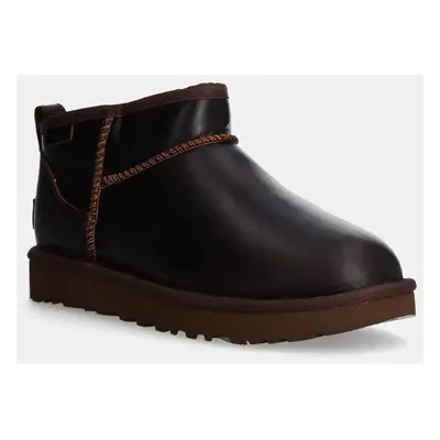 Kožené sněhule UGG Classic Ultra Mini Lthr Regen hnědá barva, 1163490-IWD