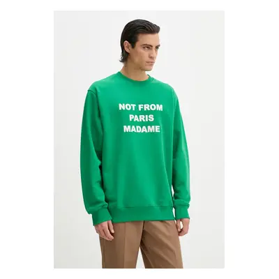 Bavlněná mikina Drôle de Monsieur Le Sweatshirt Slogan pánská, zelená barva, s aplikací, E.SW149