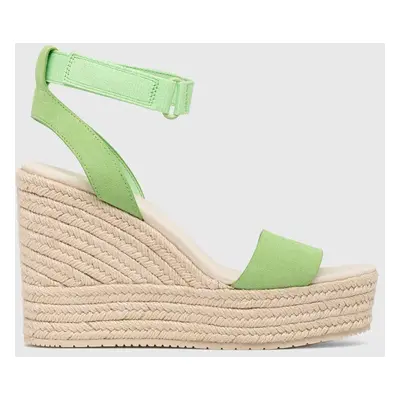 Semišové sandály Calvin Klein Jeans WEDGE SANDAL SU CON MG BTW dámské, zelená barva, na platform