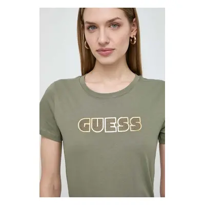 Bavlněné tričko Guess GLOSSY zelená barva, W4RI30 I3Z14