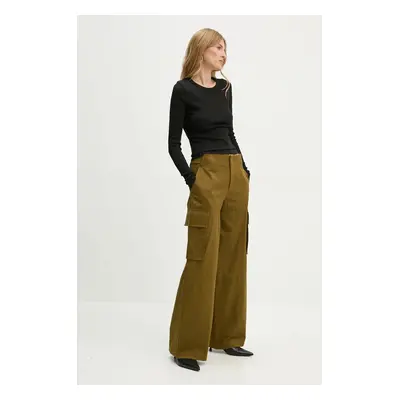 Bavlněné kalhoty A.L.C. zelená barva, široké, high waist, 2PANT01041