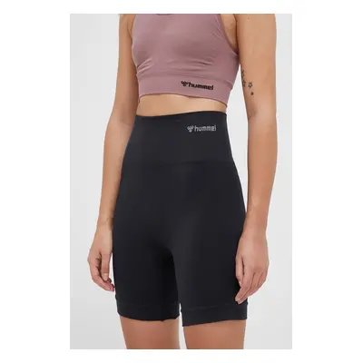 Tréninkové šortky Hummel hmlTIF SEAMLESS SHORTS černá barva, hladké, high waist, 214151