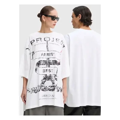 Bavlněné tričko Y/Project EVERGREEN PARIS' BEST PINCHED T-SHIRT bílá barva, s potiskem, 204TS002