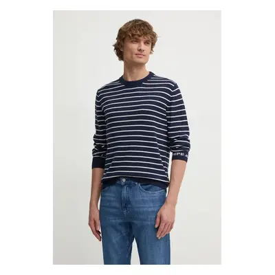 Svetr z vlněné směsi Pepe Jeans NEW ANDRE STRIPES pánský, tmavomodrá barva, lehký, PM702479