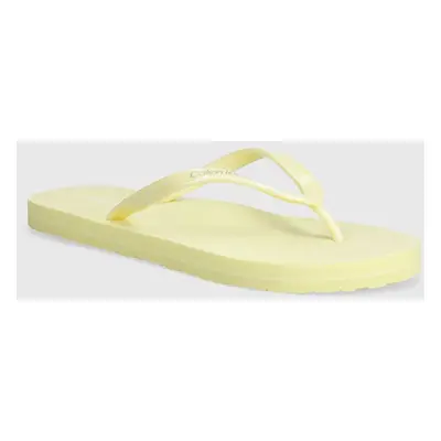 Žabky Calvin Klein FLIP FLOP DEBOSS LOGO MET dámské, žlutá barva, na plochém podpatku, HW0HW0204