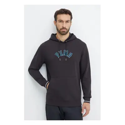 Bavlněná mikina Puma Classics Play Paris Hoodie pánská, černá barva, s kapucí, s aplikací, 62676