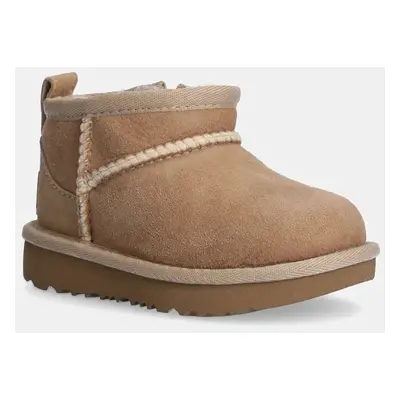 Dětské semišové sněhule UGG T CLASSIC ULTRA MINI béžová barva