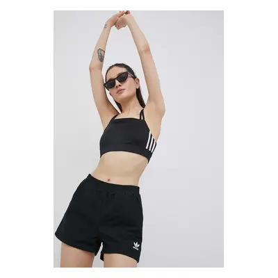 Kraťasy adidas Originals Adicolor HC2045 dámské, černá barva, hladké, high waist, HC2045-BLACK