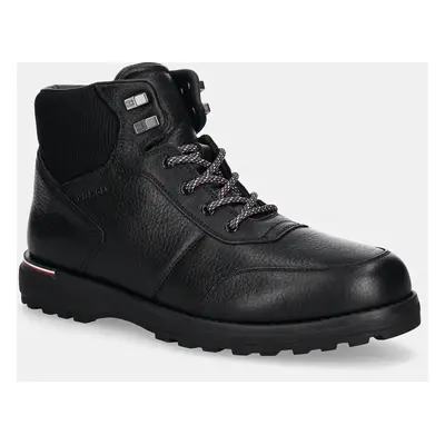 Kožené boty Tommy Hilfiger CORPORATE WARM OUTDOOR LTH BOOT pánské, černá barva, FM0FM05148