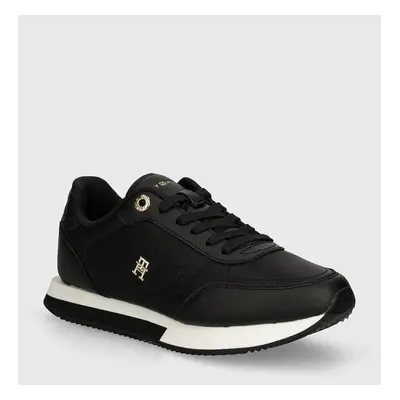 Kožené sneakers boty Tommy Hilfiger ELEVATED ESSENT RUNNER MONOGRAM černá barva, FW0FW08285